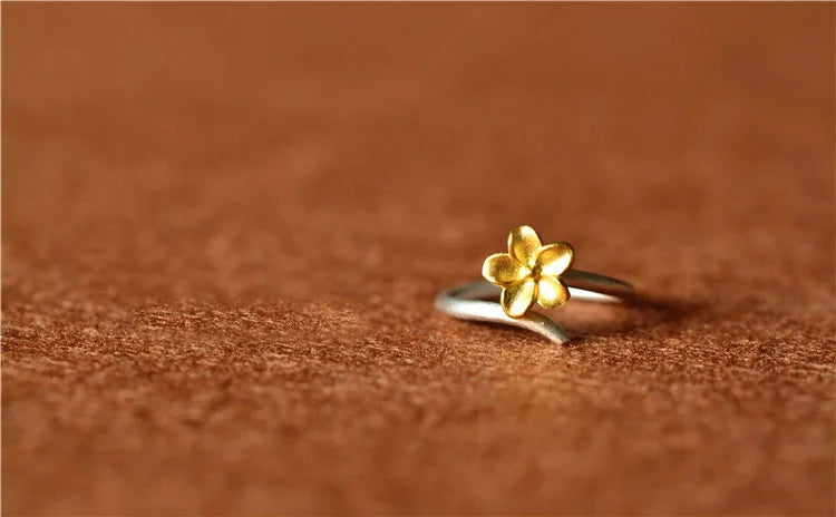 Simple Flower Plain Silver & Gold Ring for Women – Adjustable Fashion Ring