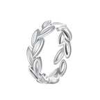 Silver Plated Olive Branch Open Cuff Ring – Adjustable Nature-Inspired Summer Ring