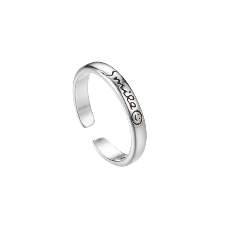 Vintage Smiling Face Silver Ring for Women – Korean Style Elegant Open Fashion Ring