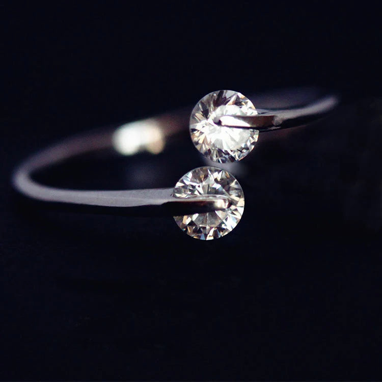 Silver Zircon Open Ring for Women – Anti-Allergy Adjustable Fashion Ring