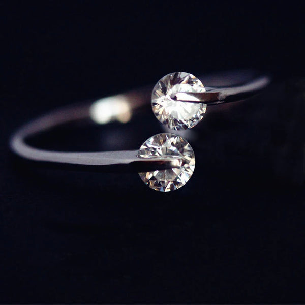 Silver Zircon Open Ring for Women – Anti-Allergy Adjustable Fashion Ring