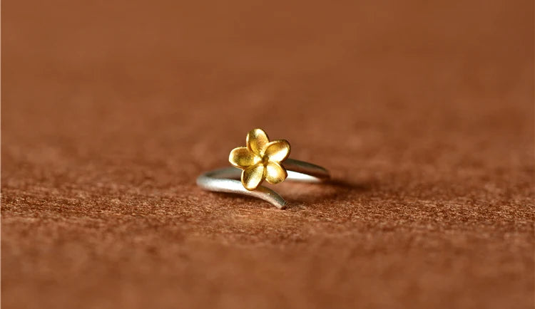 Simple Flower Plain Silver & Gold Ring for Women – Adjustable Fashion Ring