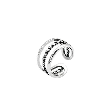 Silver Three-Layer Open Ring for Women – Vintage Stacked Fashion Ring