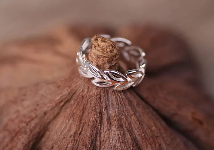 Silver Plated Olive Branch Open Cuff Ring – Adjustable Nature-Inspired Summer Ring
