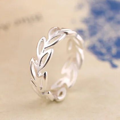Silver Plated Olive Branch Open Cuff Ring – Adjustable Nature-Inspired Summer Ring