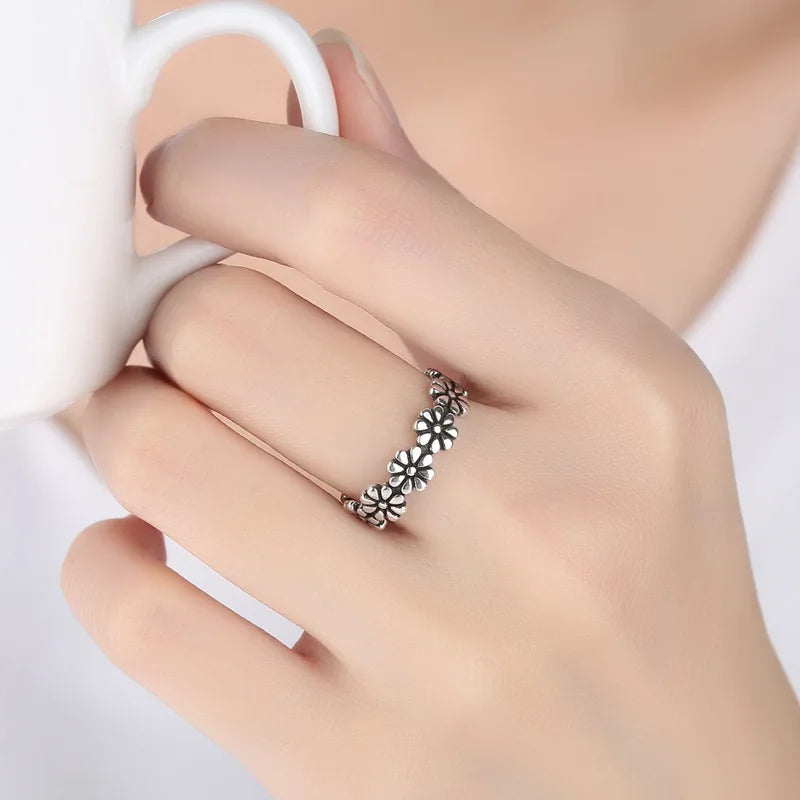 925 Silver Vintage Flower Open Ring for Women – Wedding Engagement & Anniversary Gift Ring