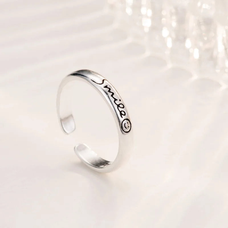 Vintage Smiling Face Silver Ring for Women – Korean Style Elegant Open Fashion Ring