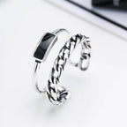 Retro Double Chain Open Ring for Women – Adjustable Silver Fashion Ring