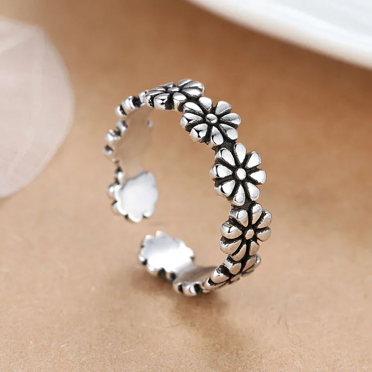 925 Silver Vintage Flower Open Ring for Women – Wedding Engagement & Anniversary Gift Ring