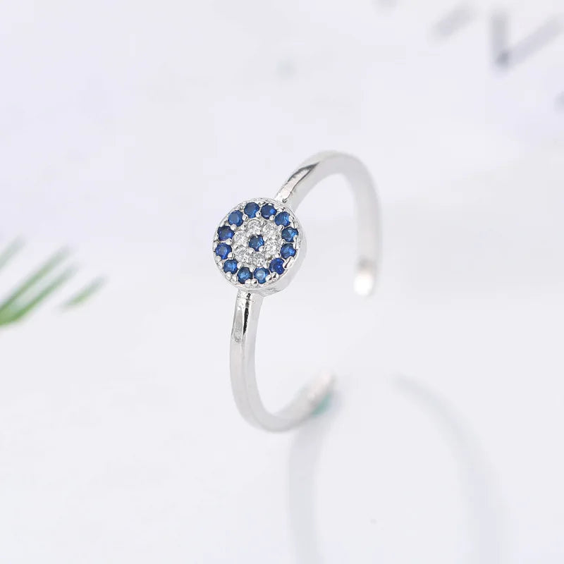 925 Sterling Silver Evil Eye Zircon Open Ring – Adjustable Spiritual Protection Ring