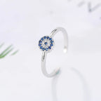 925 Sterling Silver Evil Eye Zircon Open Ring – Adjustable Spiritual Protection Ring