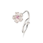 925 Silver Cherry Blossom Handmade Flower Ring – Pink Floral Ring for Women