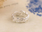 Silver Plated Olive Branch Open Cuff Ring – Adjustable Nature-Inspired Summer Ring