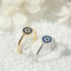925 Sterling Silver Evil Eye Zircon Open Ring – Adjustable Spiritual Protection Ring