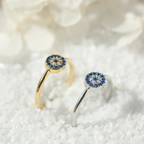 925 Sterling Silver Evil Eye Zircon Open Ring – Adjustable Spiritual Protection Ring