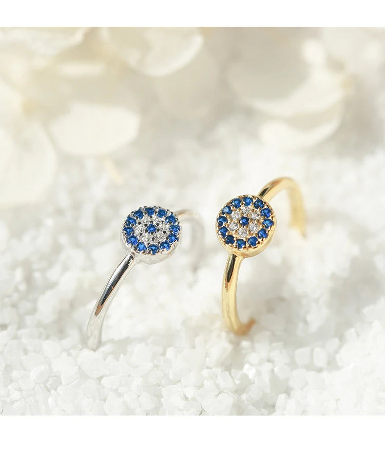 925 Sterling Silver Evil Eye Zircon Open Ring – Adjustable Spiritual Protection Ring