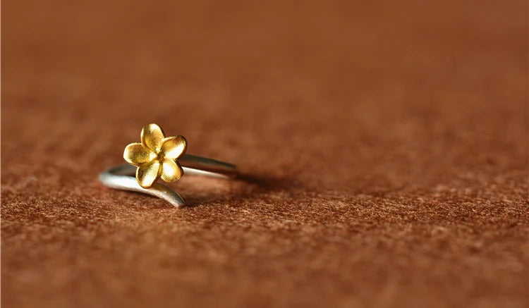 Simple Flower Plain Silver & Gold Ring for Women – Adjustable Fashion Ring