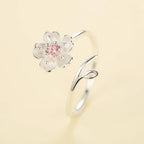 925 Silver Cherry Blossom Handmade Flower Ring – Pink Floral Ring for Women