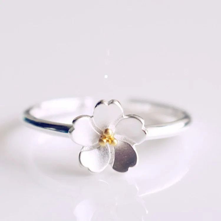 Gold & Silver Plated Flower Ring for Women – Adjustable Floral Fashion Ring