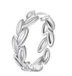 Silver Plated Olive Branch Open Cuff Ring – Adjustable Nature-Inspired Summer Ring