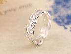 Silver Plated Olive Branch Open Cuff Ring – Adjustable Nature-Inspired Summer Ring