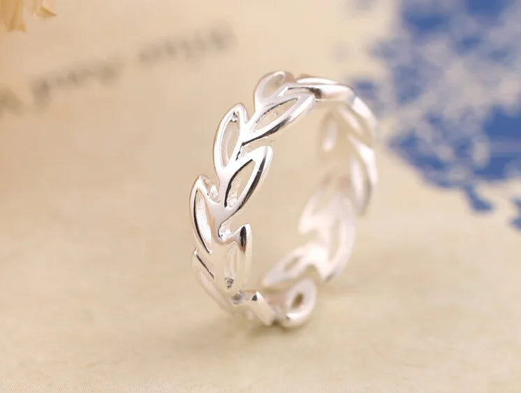 Silver Plated Olive Branch Open Cuff Ring – Adjustable Nature-Inspired Summer Ring
