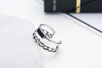 Retro Double Chain Open Ring for Women – Adjustable Silver Fashion Ring