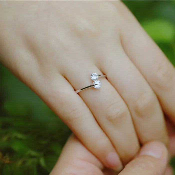 Silver Zircon Open Ring for Women – Anti-Allergy Adjustable Fashion Ring