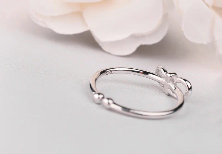 Korean Sweet Bowknot Ring for Women – White Gold Plated Adjustable Engagement Band Ring