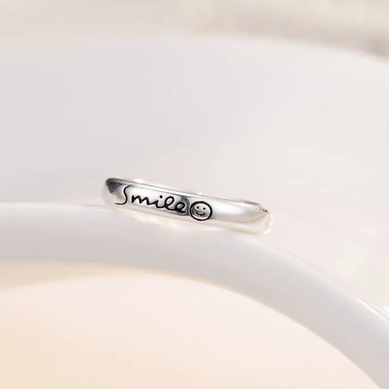 Vintage Smiling Face Silver Ring for Women – Korean Style Elegant Open Fashion Ring