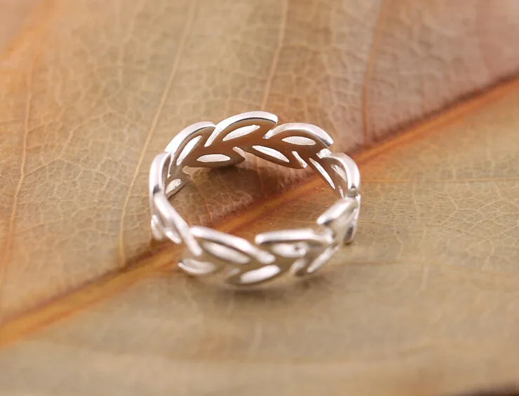 Silver Plated Olive Branch Open Cuff Ring – Adjustable Nature-Inspired Summer Ring