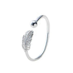 Silver Feather Open Ring for Women – Adjustable Fine Jewelry Finger Ring
