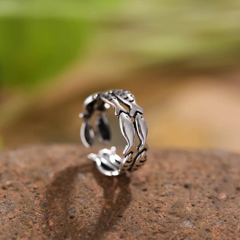 Vintage Fish Silver Open Ring for Women – Adjustable Resizable Nature-Inspired Ring