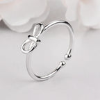 Korean Sweet Bowknot Ring for Women – White Gold Plated Adjustable Engagement Band Ring