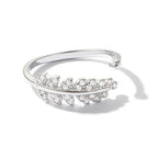 925 Silver Open Leaf Ring with Zircon for Women – Vintage Nature-Inspired Adjustable Ring