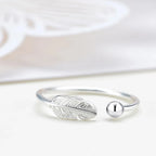 Silver Feather Open Ring for Women – Adjustable Fine Jewelry Finger Ring
