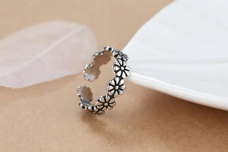 925 Silver Vintage Flower Open Ring for Women – Wedding Engagement & Anniversary Gift Ring