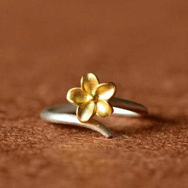 Simple Flower Plain Silver & Gold Ring for Women – Adjustable Fashion Ring