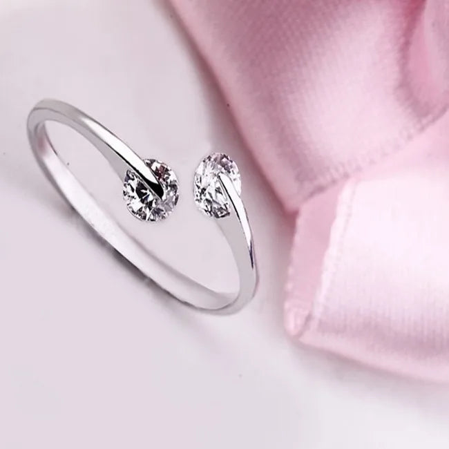 Silver Zircon Open Ring for Women – Anti-Allergy Adjustable Fashion Ring