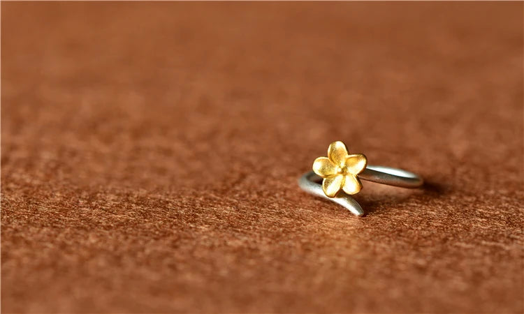 Simple Flower Plain Silver & Gold Ring for Women – Adjustable Fashion Ring