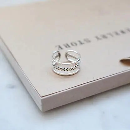 Silver Three-Layer Open Ring for Women – Vintage Stacked Fashion Ring
