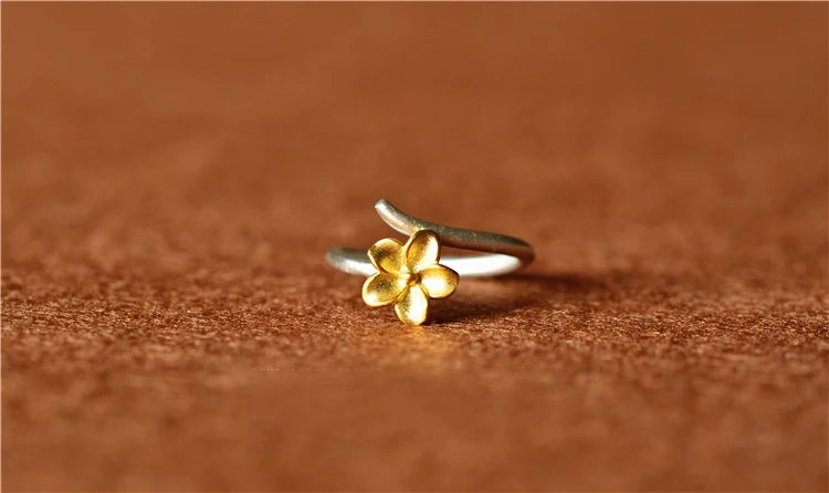 Simple Flower Plain Silver & Gold Ring for Women – Adjustable Fashion Ring