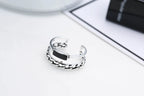 Retro Double Chain Open Ring for Women – Adjustable Silver Fashion Ring