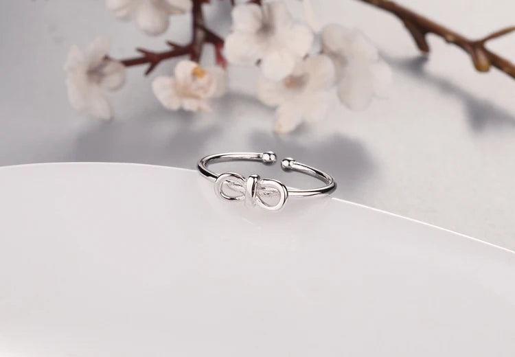 Korean Sweet Bowknot Ring for Women – White Gold Plated Adjustable Engagement Band Ring