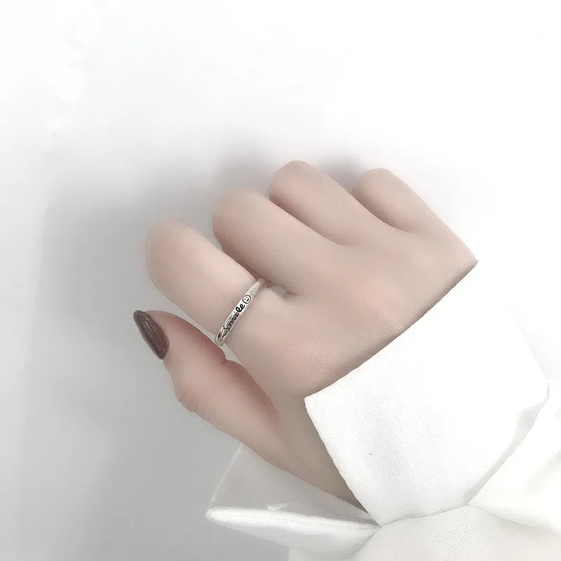 Vintage Smiling Face Silver Ring for Women – Korean Style Elegant Open Fashion Ring