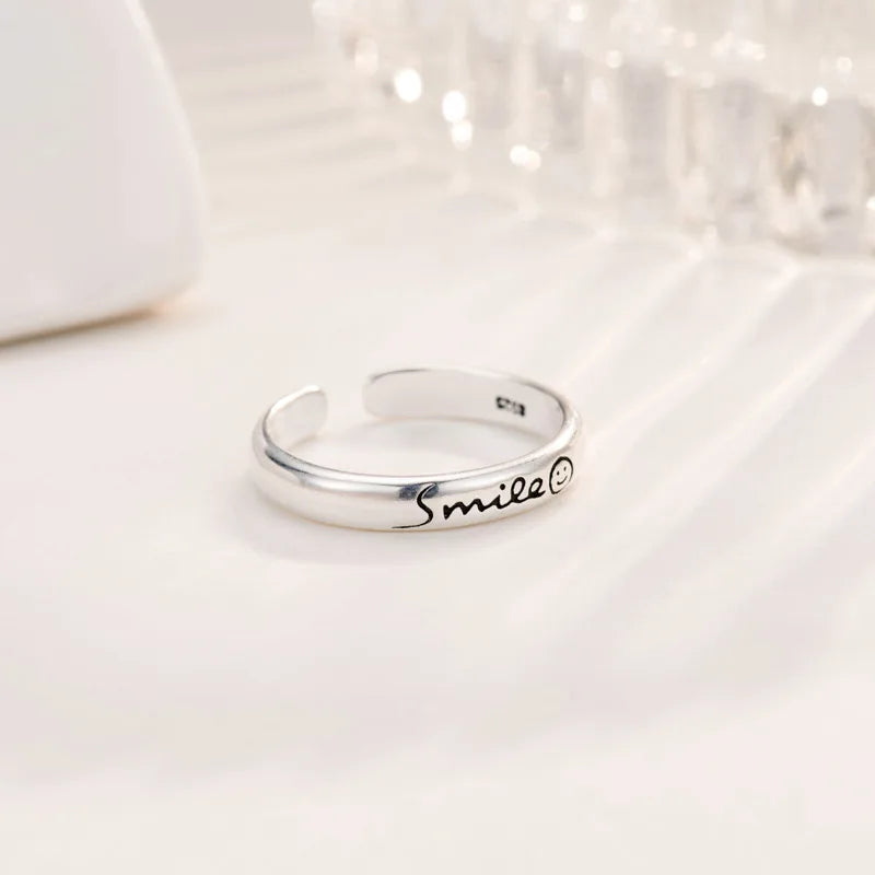 Vintage Smiling Face Silver Ring for Women – Korean Style Elegant Open Fashion Ring