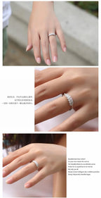 925 Silver Open Leaf Ring with Zircon for Women – Vintage Nature-Inspired Adjustable Ring